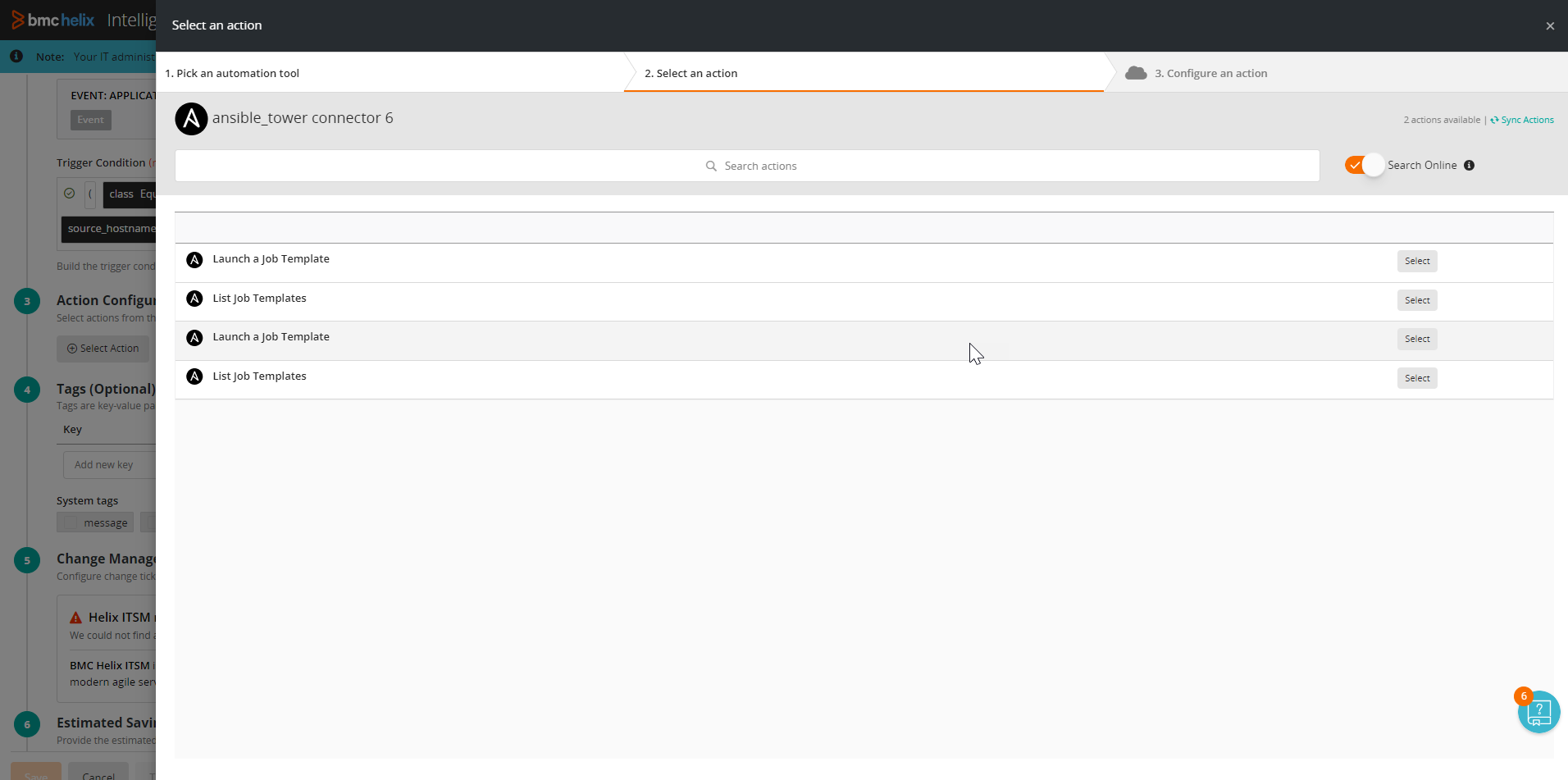 Search Ansible Tower Actions Online in a Policy_23401.png